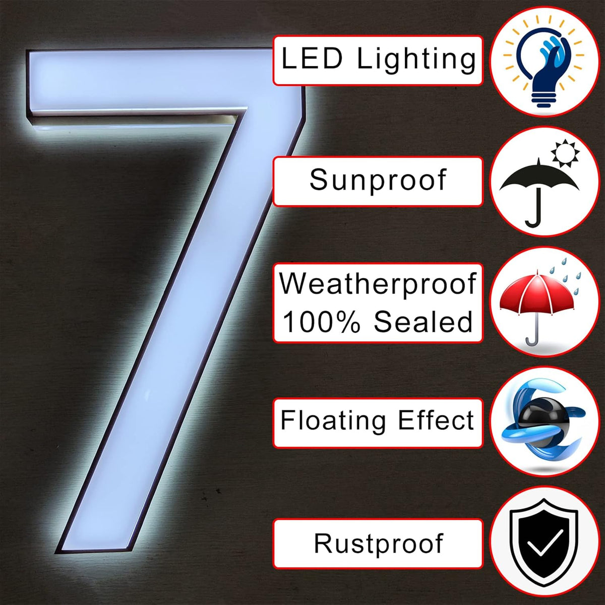 Backlit Illuminated LED House Numbers, Stainless Steel Hand-Polished For House Address Signs, Double Side Lighted Up House Numbers For Outside Modern,18 Inch/450mm,G