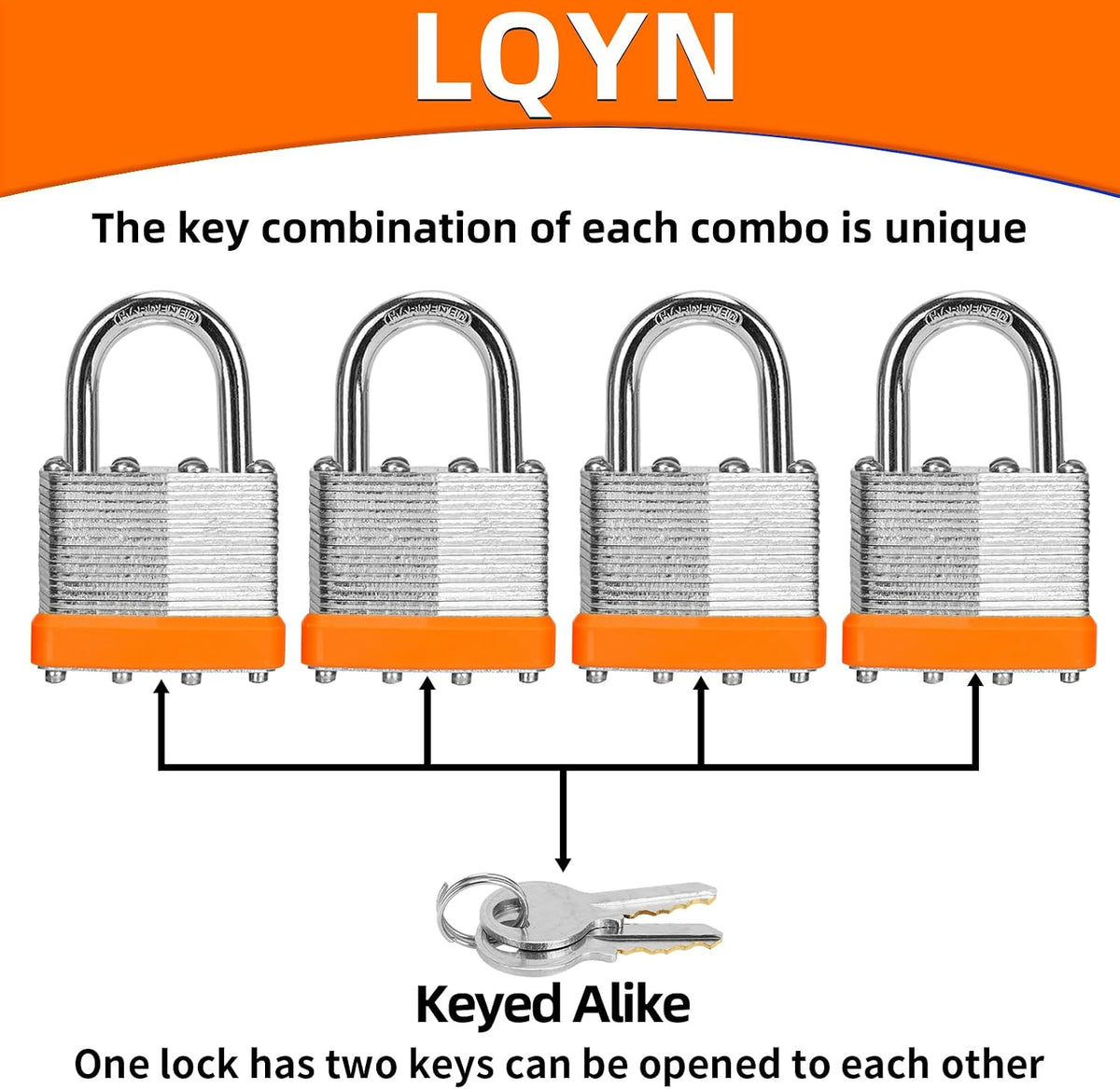Padlocks with Same Key, LQYN 60 Pcs Laminated Keyed Padlock (1-9/16', 40mm), Keyed Alike Locks, Normal Shackle, for Storage Locker, Hasp Latch, Toolbox, Sheds