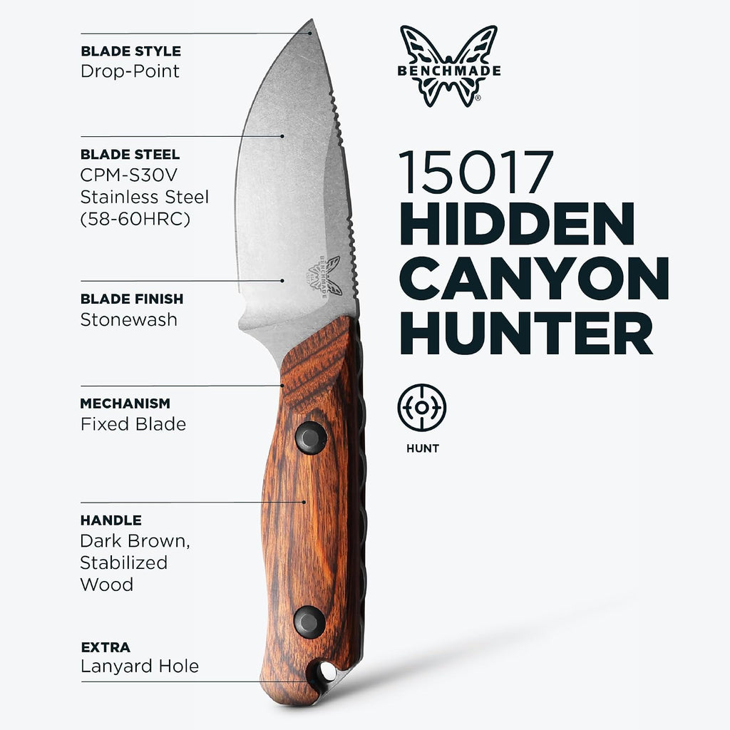 Benchmade - Hidden Canyon Hunter 15017 Fixed Blade Hunting Knife with Wooden Handle (15017)
