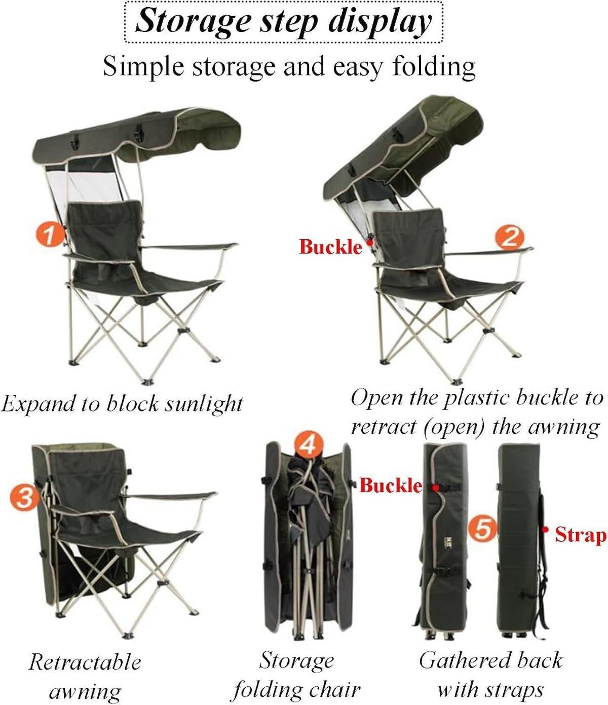 ESHINEDE Outdoor Camping Chairs Lightweight Picnic Chairs Compact Foldable Chairs with Umbrella On Top & Extra Wide Seats for Hiking