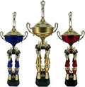 Express Medals Various Sport Giant 54 Inch Tall 19 Inch Wide 4 Post Column Gold Red or Blue Trophy Cup Award Includes Attached Plate with up to 5 Lines of Your Custom Engraved Text. Weighs 11 lbs.