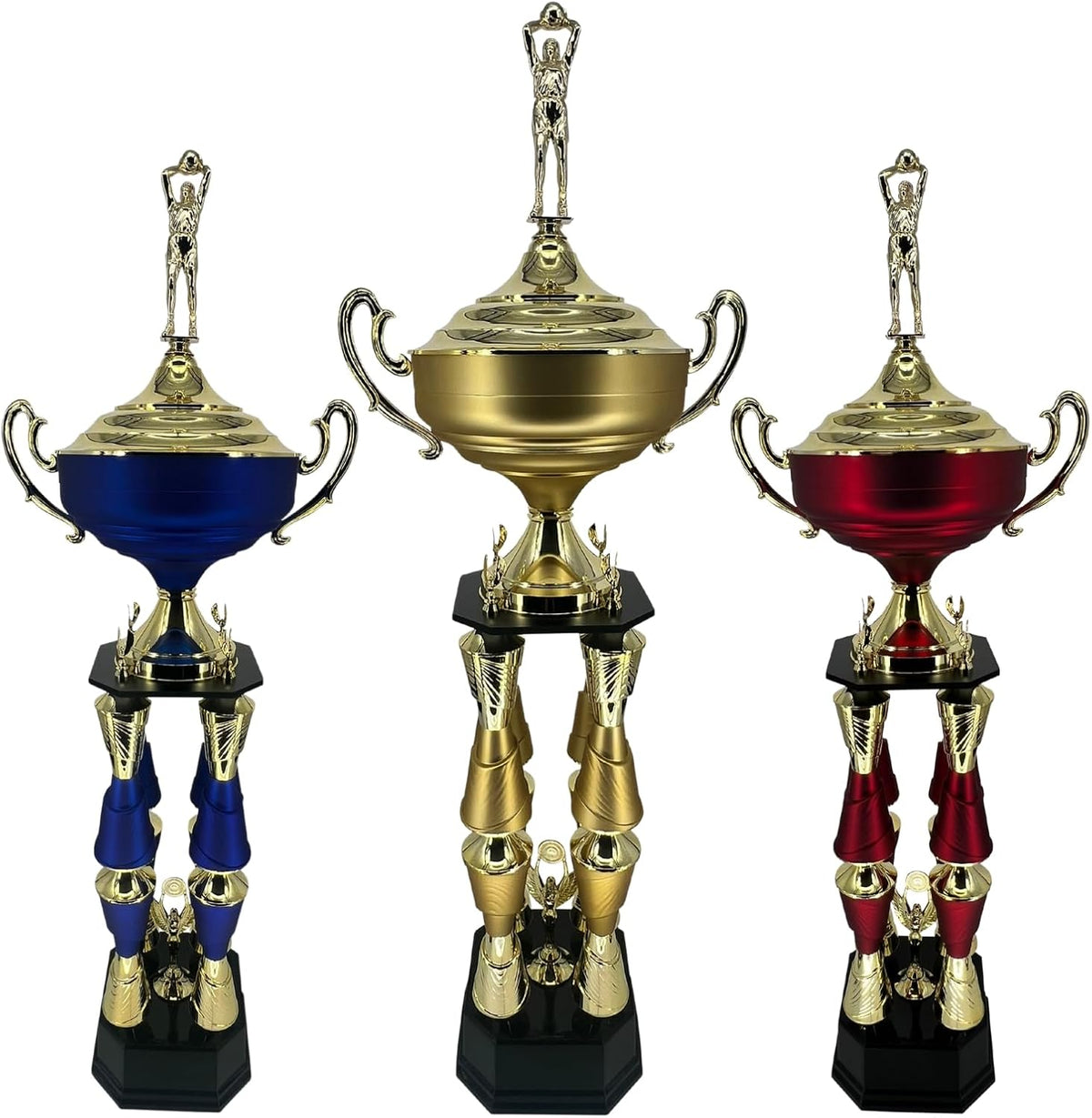 Express Medals Various Sport Giant 54 Inch Tall 19 Inch Wide 4 Post Column Gold Red or Blue Trophy Cup Award Includes Attached Plate with up to 5 Lines of Your Custom Engraved Text. Weighs 11 lbs.