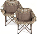 Huskfirm 2 Pack Camping Chairs Oversized Padded Camping Chair Heavy-Duty Foldable Camping Chairs with Cup Holder and Cooler Bag Portable Lawn Chair for Sports Outdoors-Support 450LBS, Camouflage