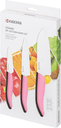 Kyocera FK-3PC-SE Advanced ceramic Revolution Series Knife Set, Blade Sizes: 5.5', 4.5', 3', Pink, 3Piece