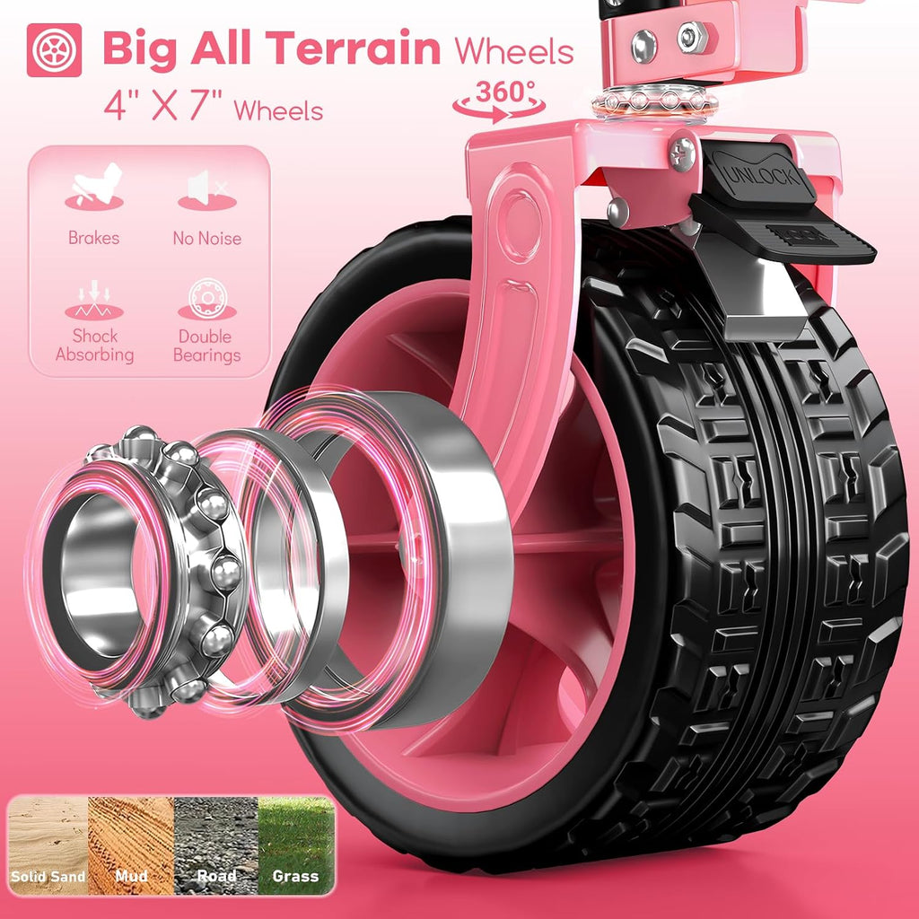 Originsure 48' L Collapsible Wagon Cart Foldable, 560lbs Weight Capacity 300L Heavy Duty Folding Beach Wagons with Big All-Terrain Wheels, Utility Carts for Groceries, Camping, Sports - Pink