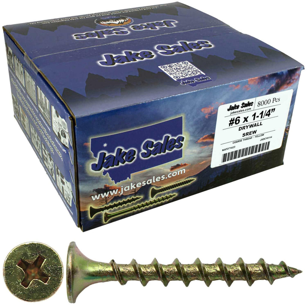Drywall Screws: Yellow ZINC #6 x 1-1/4' COARSE Thread Drywall, Gypsum Board, Sheetrock, Plasterboard Screws. Use for Low Cost, All Purpose Wood Screws (29 POUNDS - 7,500 Approx. Screw Count)