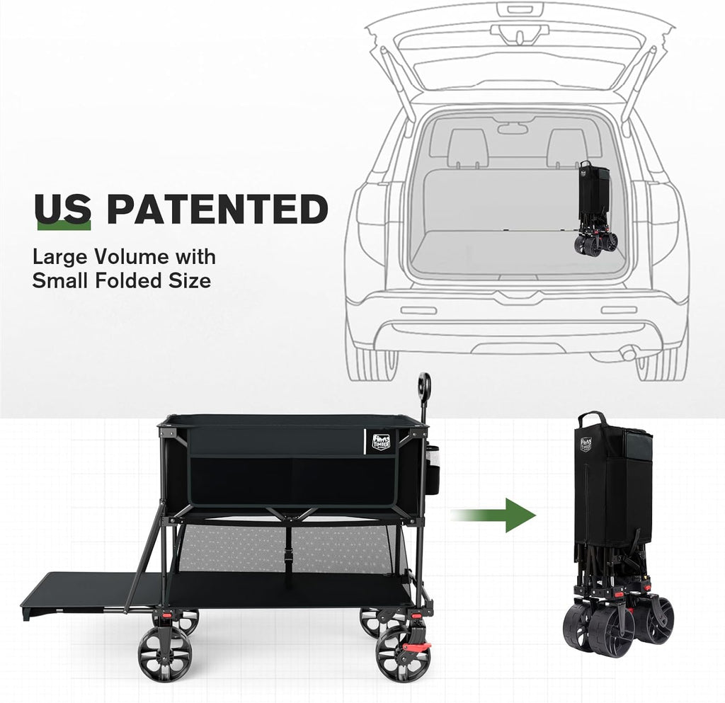 TIMBER RIDGE 400L Large Capacity Folding Double Decker Wagon with Brakes, 54' Extra Long Extender Wagon Cart, 450lbs Heavy Duty Collapsible Cart, All-Terrain Big Wheels for Camping, Sports, Shopping