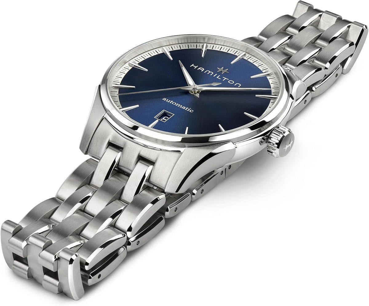 Hamilton Jazzmaster Automatic Men's Watch, 40mm Stainless Steel Case, Swiss Made, Blue Dial Analog Wrist Watch for Men, 50m Waterproof, Sapphire Crystal, 3-Hand Movement, Stainless Steel Strap
