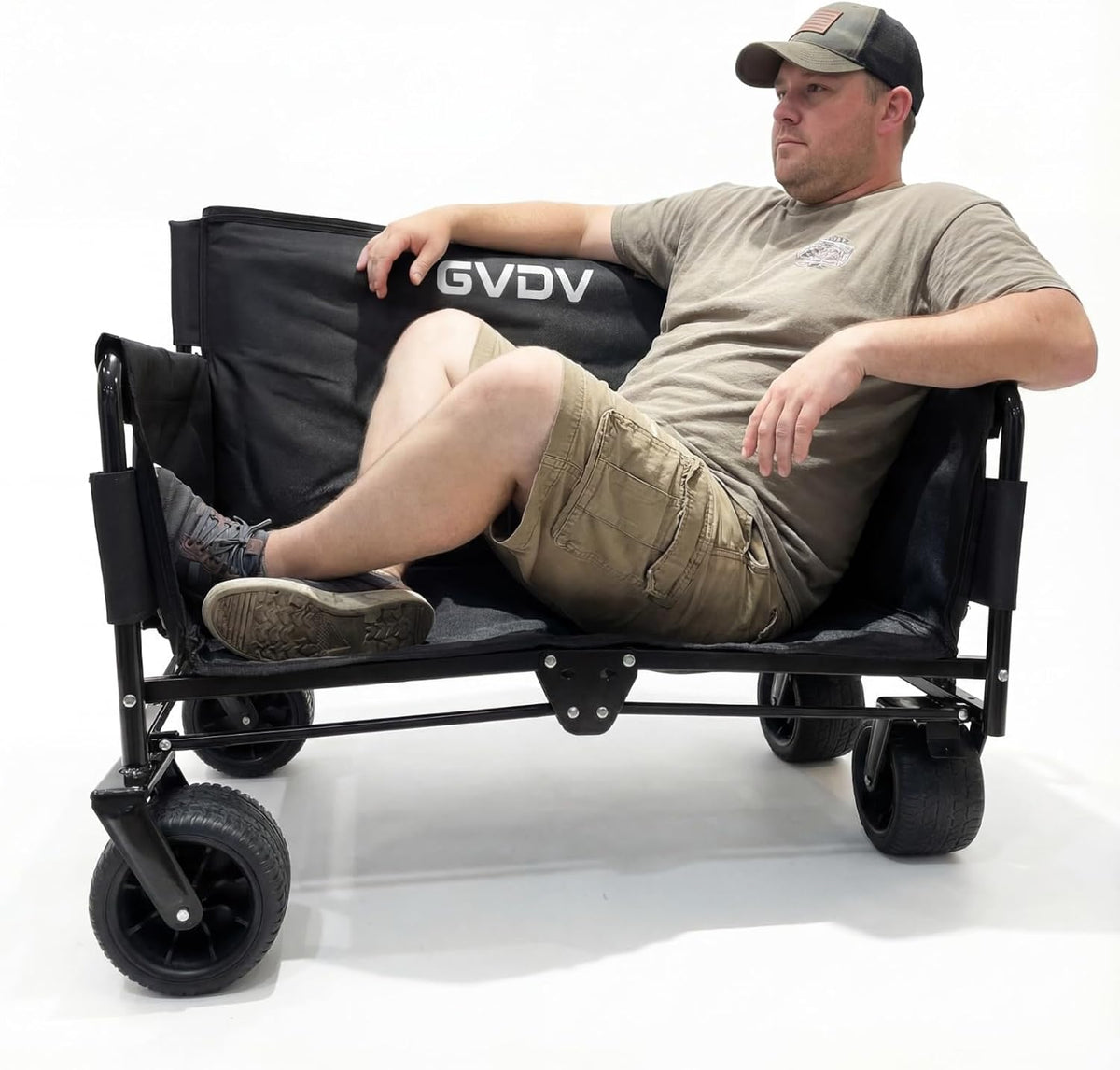 GVDV 550lbs Heavy Duty Collapsible Wagon with Seats, 3-in-1 Folding Wagon with Bench Seat, All-Terrain Beach Cart with Big Wheels & Brakes for Sports, Camping, Fishing, Groceries