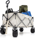 Collapsible Folding Wagon Cart, Portable Folding Beach Wagons with Wheels, Lightweight Utility Camping Wagon for Groceries, Shopping Sports Garden (White)