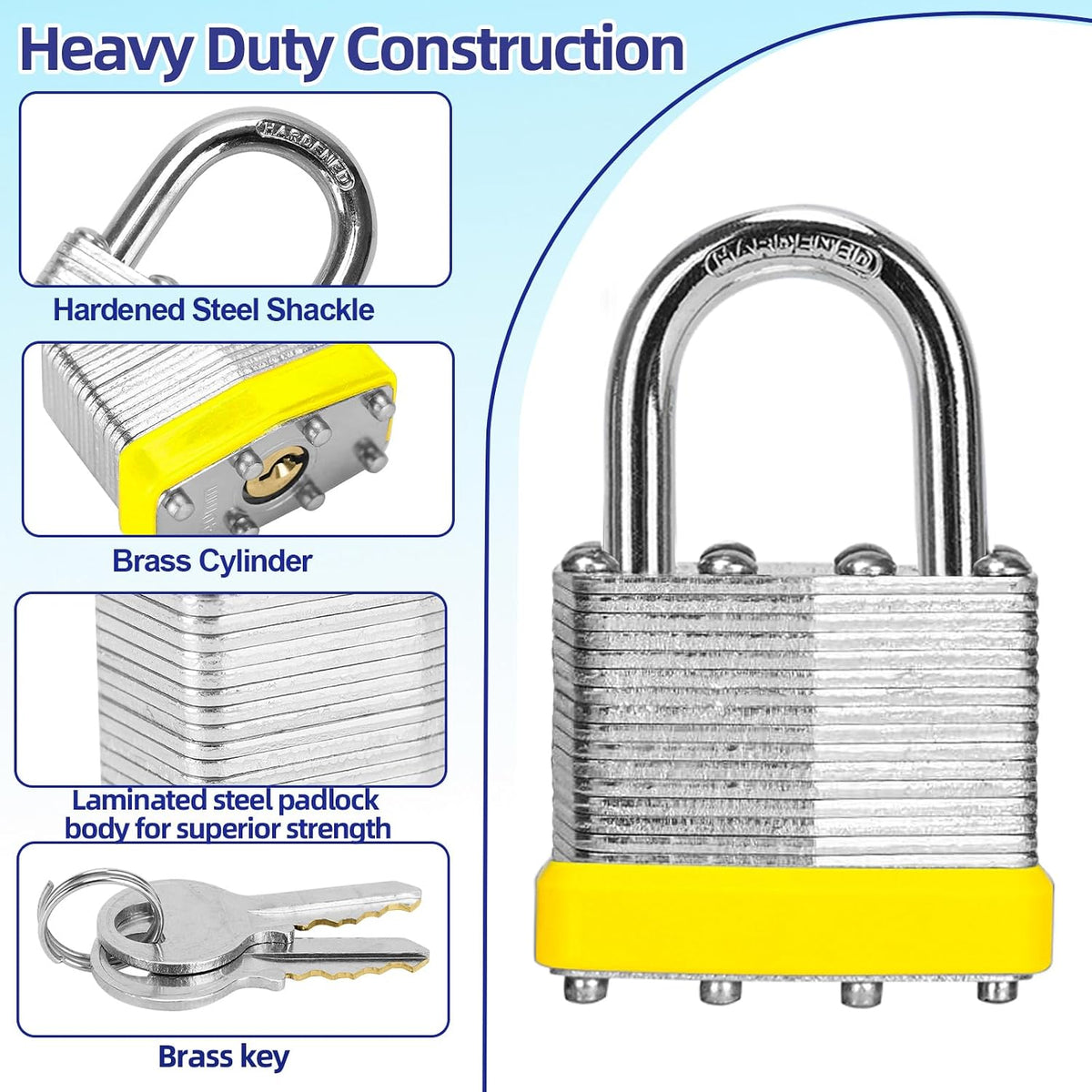Padlocks with Same Key, LQYN 100 Pcs Laminated Keyed Padlock (1-9/16', 40mm), Keyed Alike Locks, Normal Shackle, for Storage Locker, Hasp Latch, Toolbox, Sheds