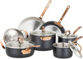 Viking 3 Ply Pots and Pans Set, 11 Piece Stainless Steel Kitchen Cookware with Glass Lids, Black with Copper