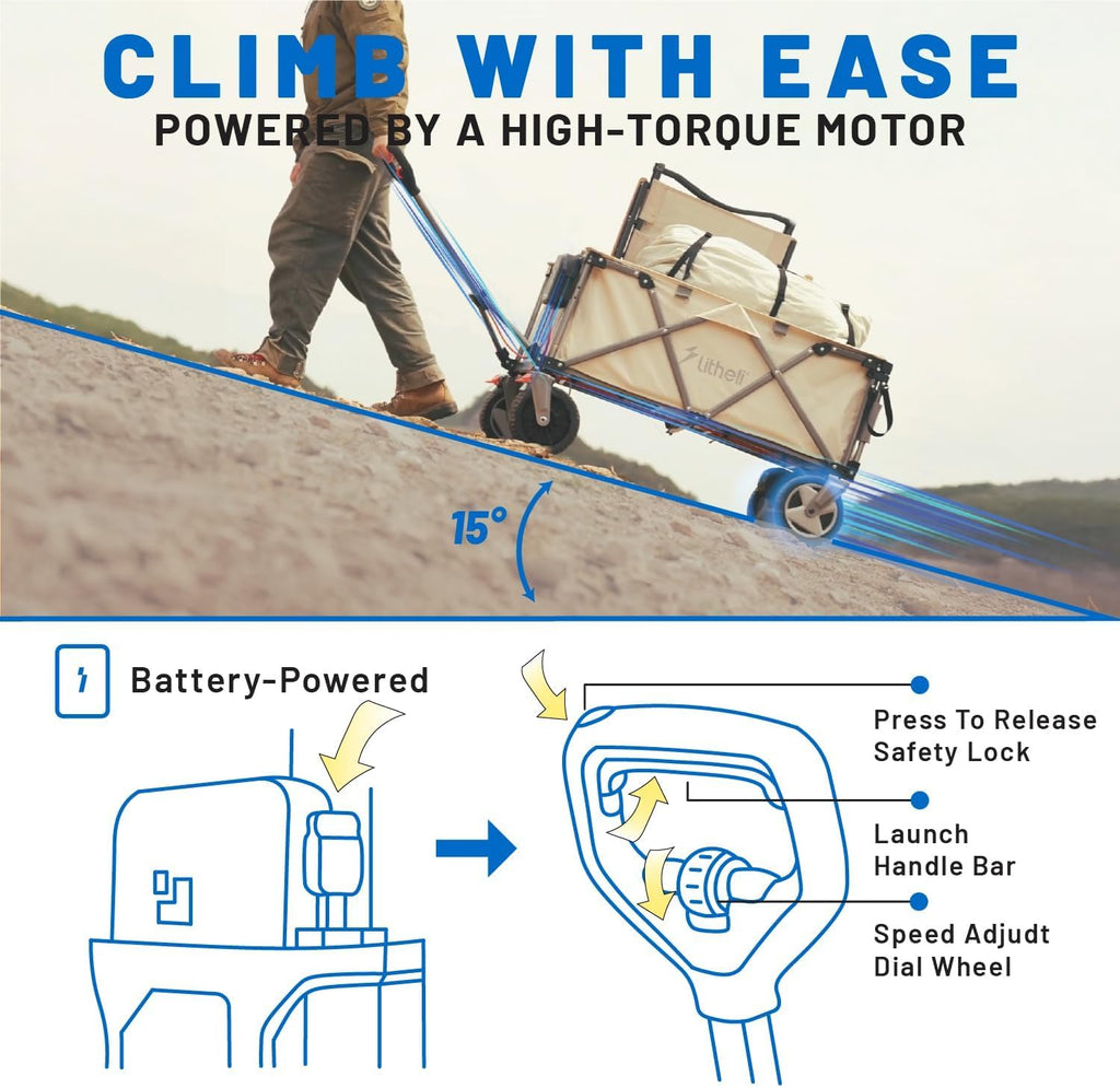 Litheli Electric Wagon Cart with 2 Batteries & Charger, All-Terrain Wheels & Variable Speed | 200L Capacity, 300 lbs Heavy-Duty Utility Wagon for Camping Beach Garden Shopping, SE-Beige