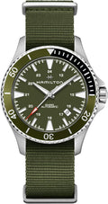Hamilton Khaki Navy Automatic Men's Watch, 40mm Stainless Steel Case, Swiss Made, Green Dial Analog Wrist Watch for Men, 100m Waterproof, Sapphire Crystal, 3-Hand Movement, Textile Strap