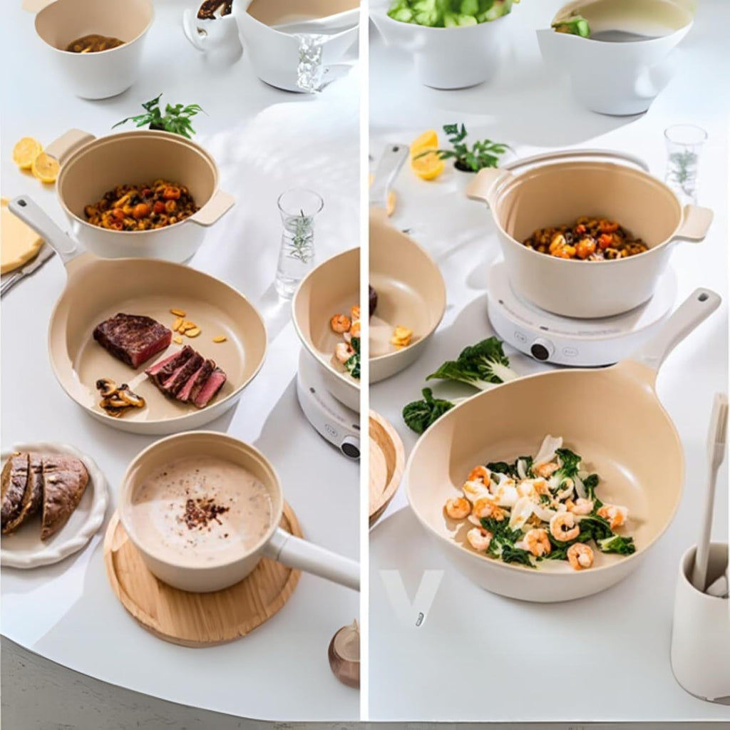 NEOFLAM VULCAN 6-Piece Cookware Set – Elegant Ivory Nonstick Ceramic Coated Pots and Pans for Induction, Gas, Electric Stoves, Healthy Everyday Cooking, Made in Korea