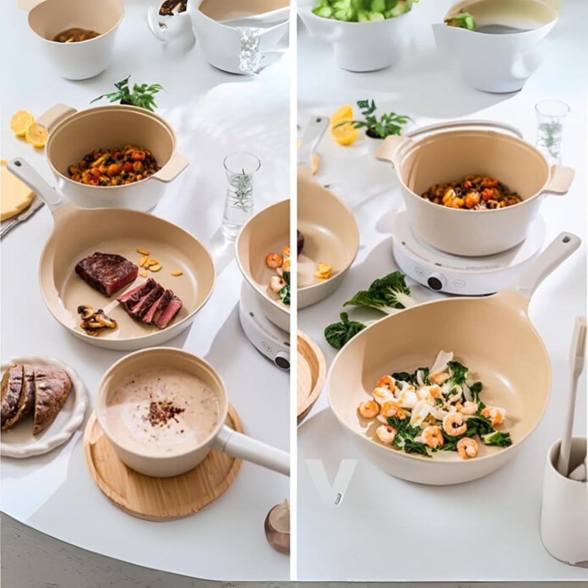 NEOFLAM VULCAN 6-Piece Cookware Set – Elegant Ivory Nonstick Ceramic Coated Pots and Pans for Induction, Gas, Electric Stoves, Healthy Everyday Cooking, Made in Korea