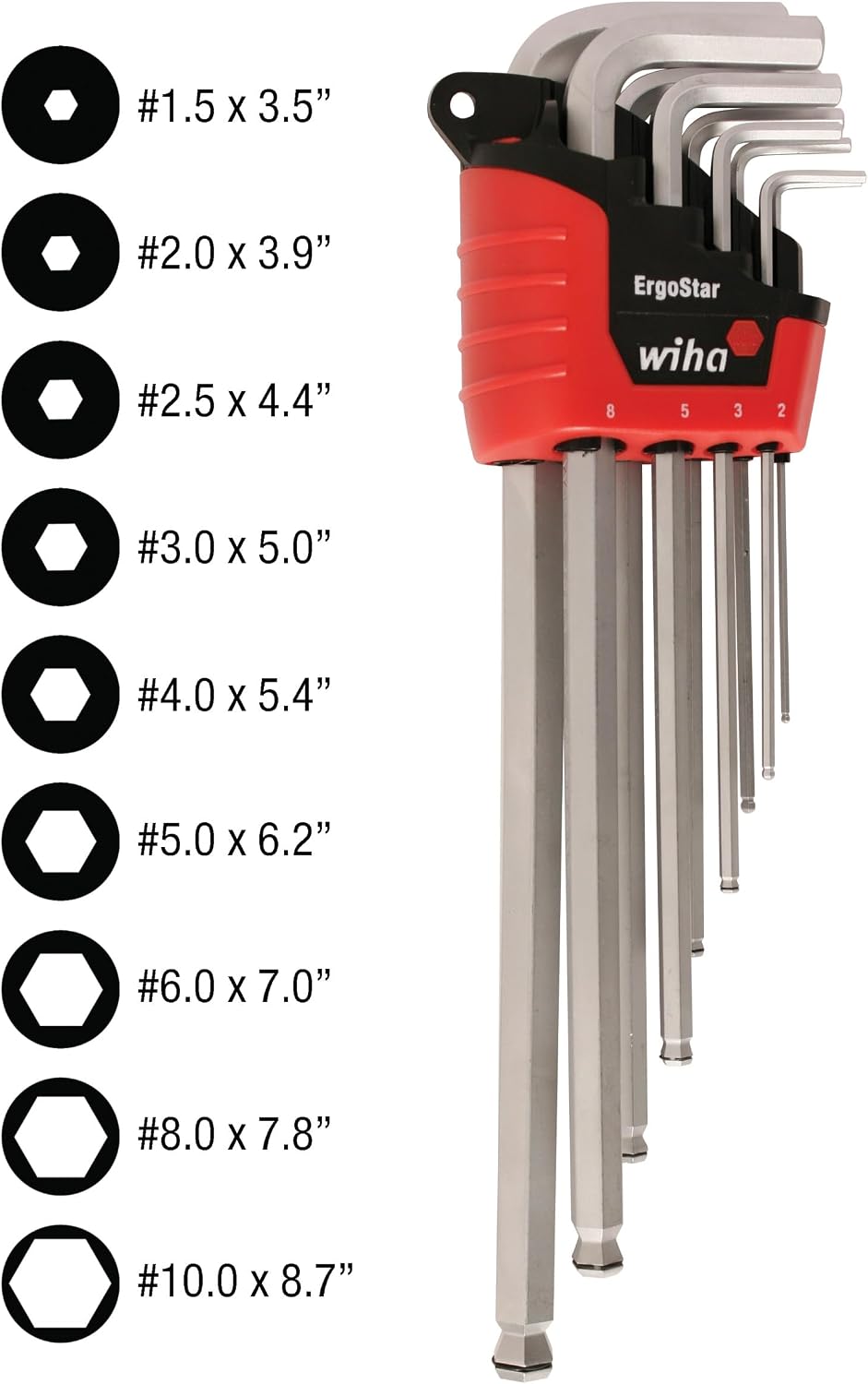 Wiha 66990 MagicRing Ball End Hex Key Set, Long Metric In Holder, 9 Piece
