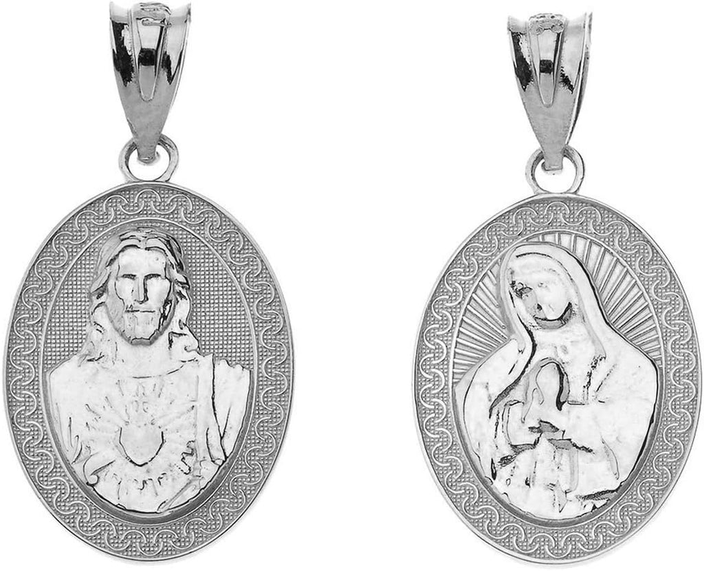 Certified 14k Gold Sacred Heart of Jesus and Immaculate Heart of Mary Reversible Medal Pendant Necklace