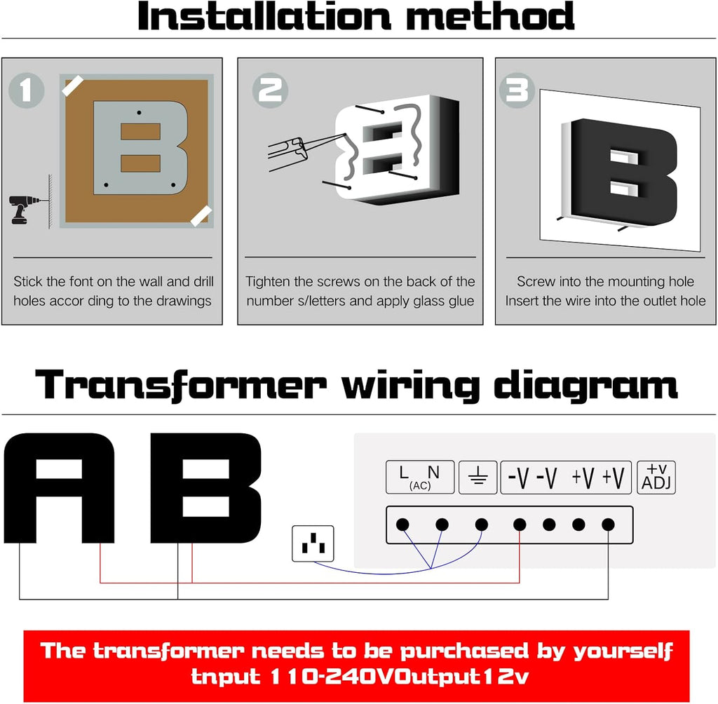 Address Sign Illuminated LED House Number Plaque Signs 50cm, Large Modern Stainless Steel Lighted Up Home Address Numbers For Outside, Waterproof,V