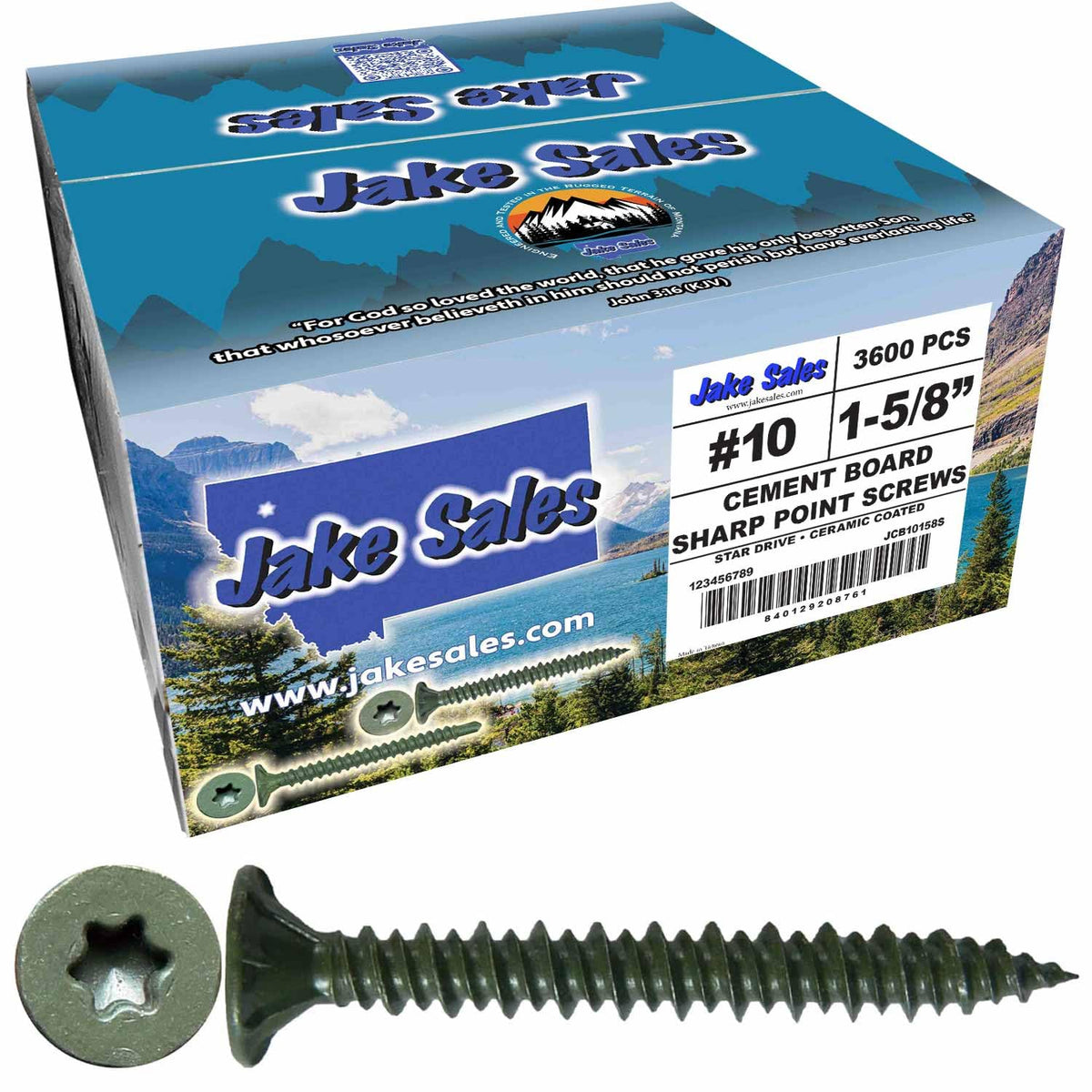 Jake Sales #10x1-5/8' Cement Board Screws - Star/Torx T-25 Head (4000 Count)