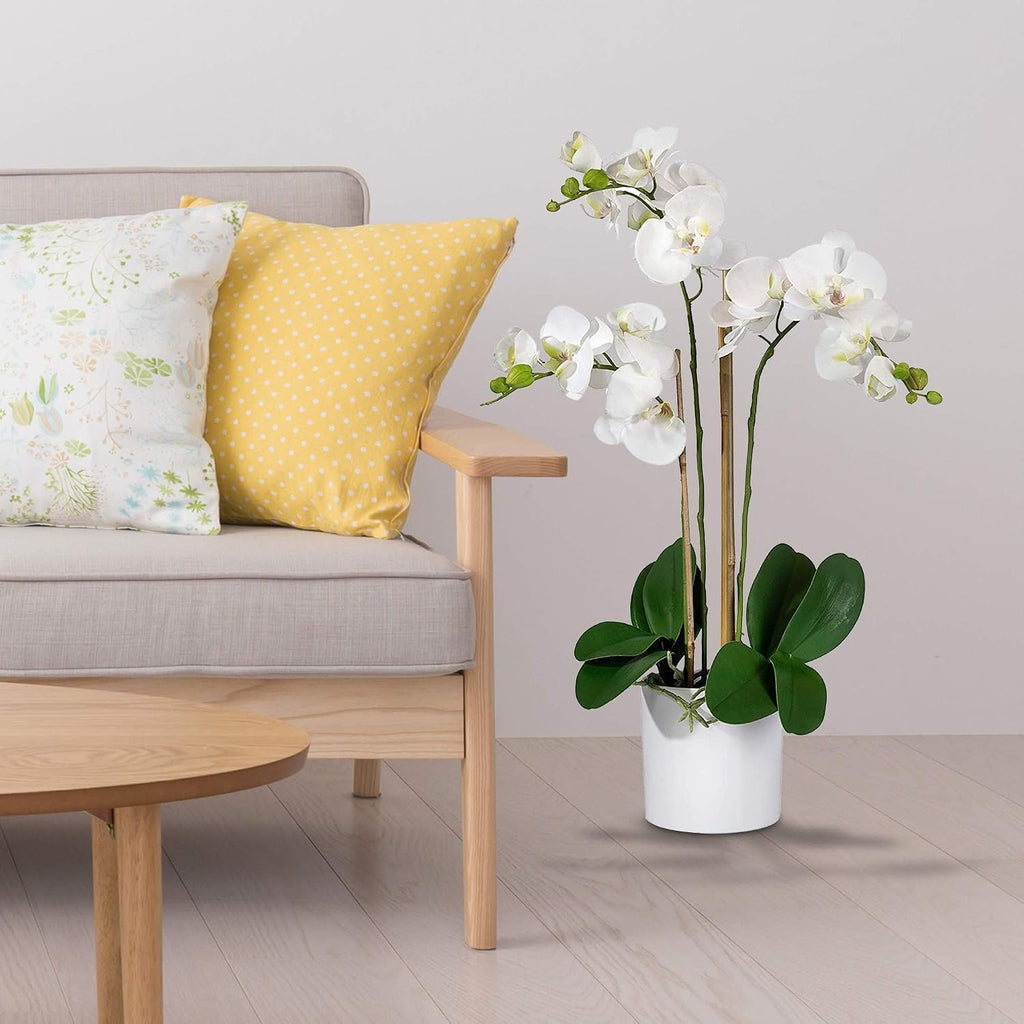 Serene Spaces Living White Realistic Phalaenopsis Orchids in Pot, Artificial Potted Flowers - Beautiful Entryway Vase, Foyer Table Décor, Measures 26' Tall & 5' Diameter, Set of 6