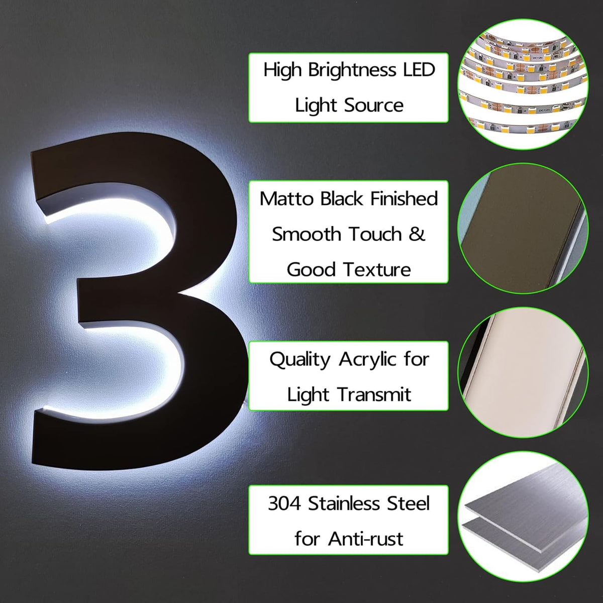 Modern Illuminated LED Home Address Numbers, 20' Stainless Steel Backlit LED House Numbers Signs, Lighted Up Address Number For Outdoor,Y