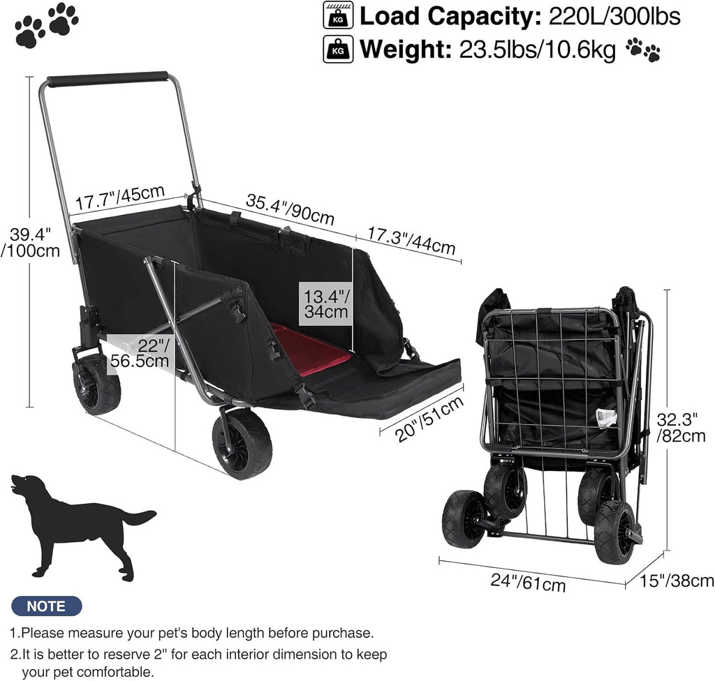 REDCAMP Collapsible Beach Wagon Dog Stroller with Tailgate, 330lbs Heavy Duty Folding Utility Beach Cart with All-Terrain Wheels for Sand Camping Sports Shopping, Black