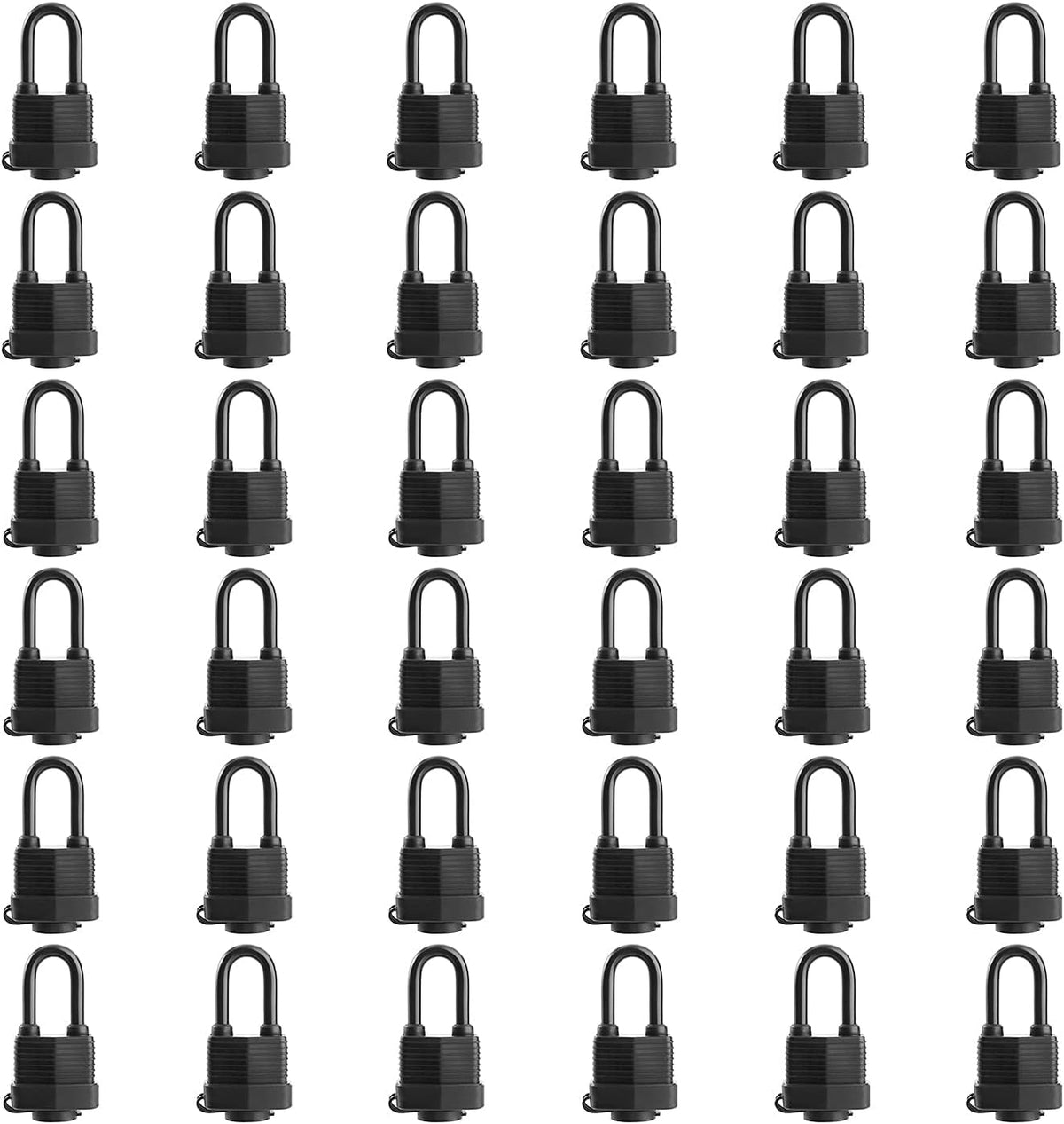 SafiSwords Waterproof Padlocks Keyed Alike for Outdoor use, Covered Heavy Duty Laminated Steel Lock, 1-9/16 Inch. Wide, Long Padlock, Pack of 36