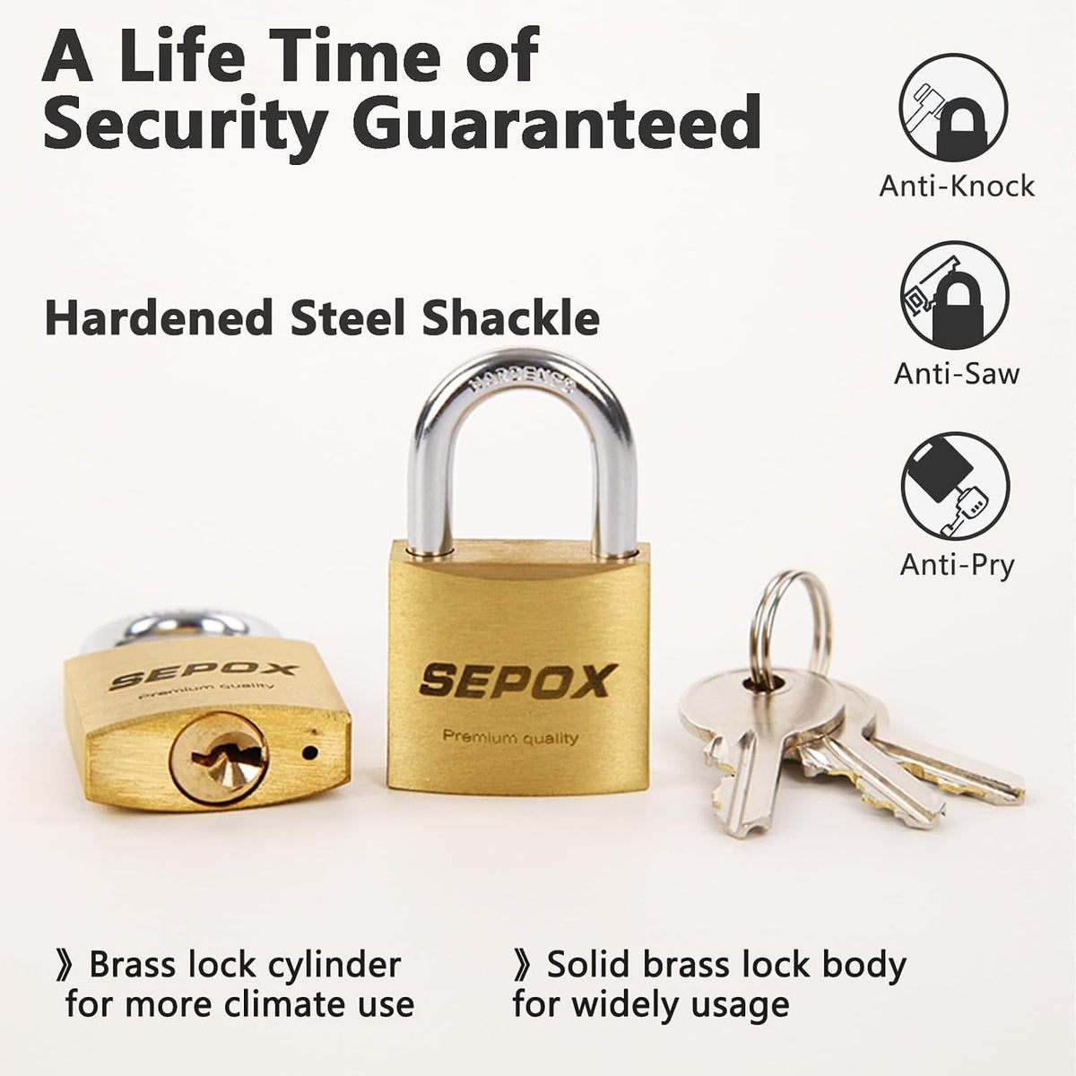 SEPOX® 36 Pcs Pack Solid Brass Padlock with Same Keys 48 Pcs, Heavy Duty & Compact Waterproof Body 40mm 1-9/16',Small Lock & Key with Big Handle, Keyed Alike for School Gym Locker, Hasp, Tool Box