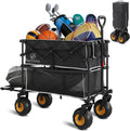 Beach Wagon with Big Wheels for Sand,Heavy Duty Double Decker Wagon with Extender,400L Extra Large Foldable Wagon Cart with 9' All Terrain Inflatable Tires,for Beach Camping Garden and Sports, Black