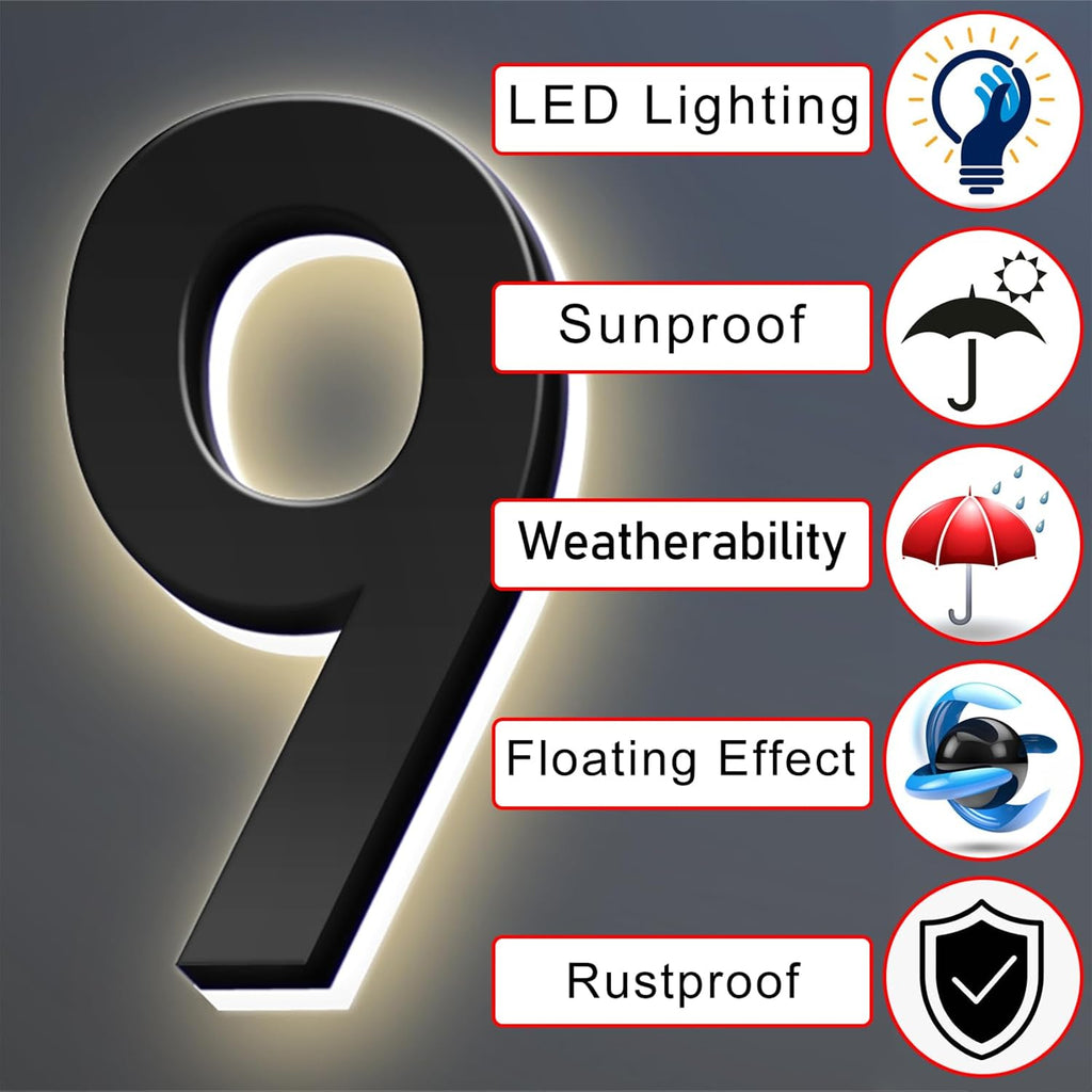 House Numbers, Backlit LED Address Numbers, Modern Lighted House Numbers, Lighted Up House Numbers For Outside.,A