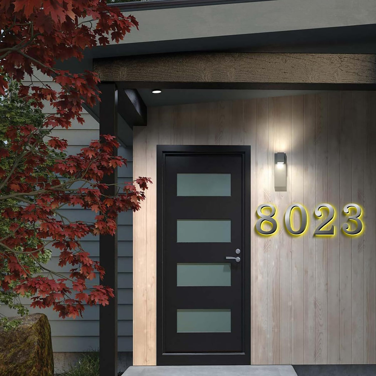 Backlit Illuminated LED House Number Sign, Brushed Silver, Address Signs Lighted Plaque, Outdoor/Indoor, Modern, Weatherproof & Corrosion Resistant, Day & Night,16 Inch/40cm,0