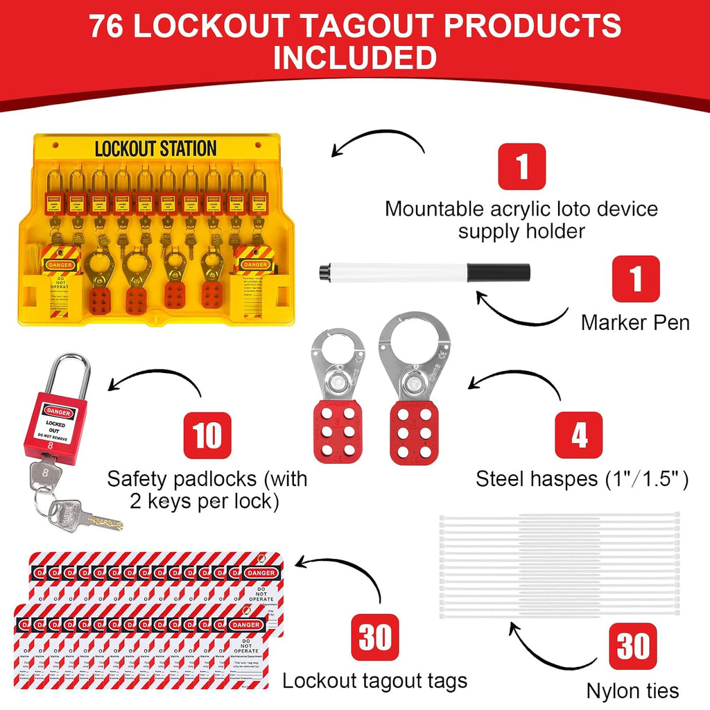 Lockout Tagout Station,Covered Group Lockout Station Lockout Tagout Kit,Loto Safty Padlock Loto Hasp Lockout Tag Lock Out Set of 76,Safety Tools for Industrial,Electric Power,Machinery Tool