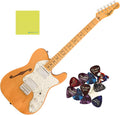 Squier Classic Vibe '70s Telecaster Thinline®, Maple Fingerboard, Natural - 0374070521 Bundle w/ 12-Pack Guitar Pick and Liquid Audio Polishing Cloth