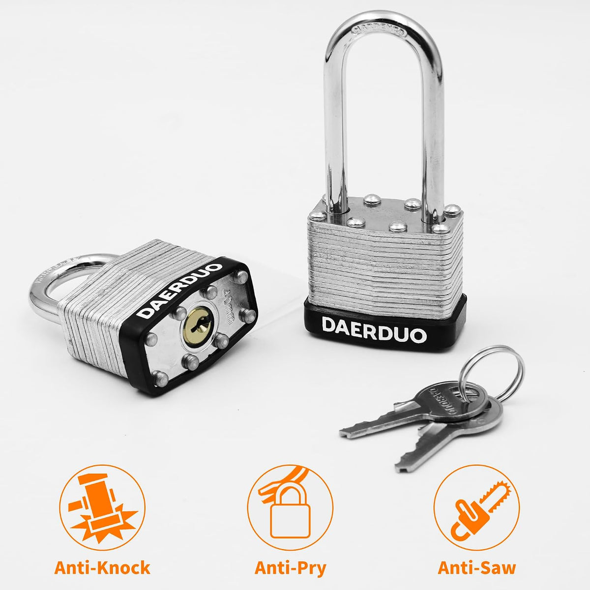 48 Pack 40 mm (1-9/16') Keyed Alike Laminated Padlocks with 96 Keys, Hardened Steel Long Shackle, Heavy-Duty Locks for Gym Lockers, Toolboxes, School Lockers, and Hasp Latches