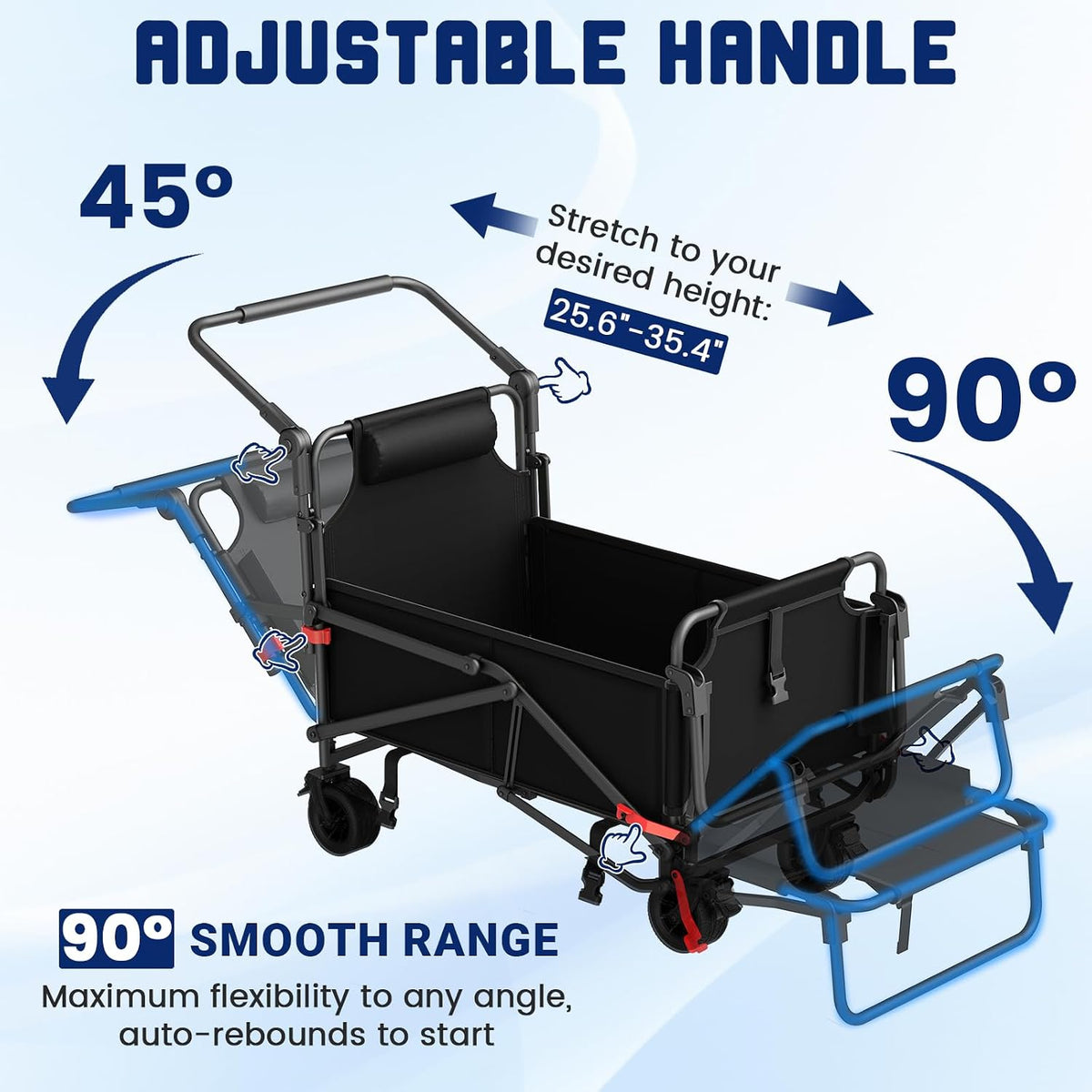 LEVELEVE Heavy Duty Folding Wagon - 2-in-1 Collapsible Cart, 400lb Capacity, All-Terrain Wheels w/Brakes & Side Pockets (Black)