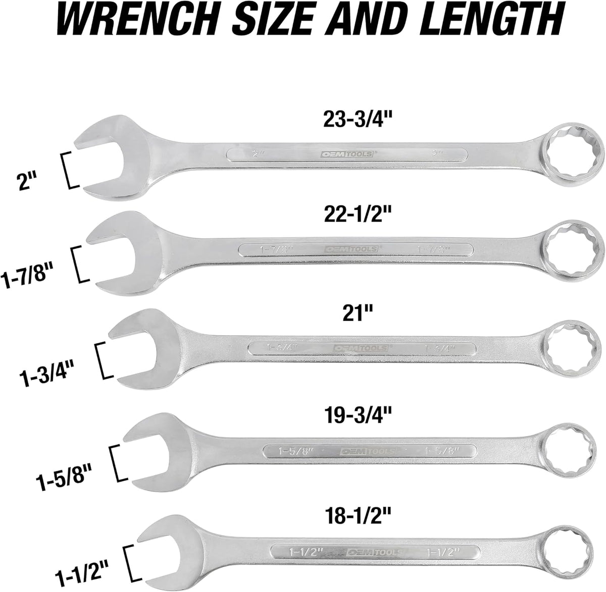 OEMTOOLS 22101 5 Piece SAE Jumbo Combination Wrench Set, Large Combination Wrench Set, SAE Sizes