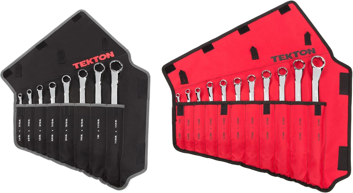 TEKTON 45-Degree Offset Box End Wrench Set with Rolls, 19-Piece (1/4-1-1/4 in., 6-32 mm) | WBE94302
