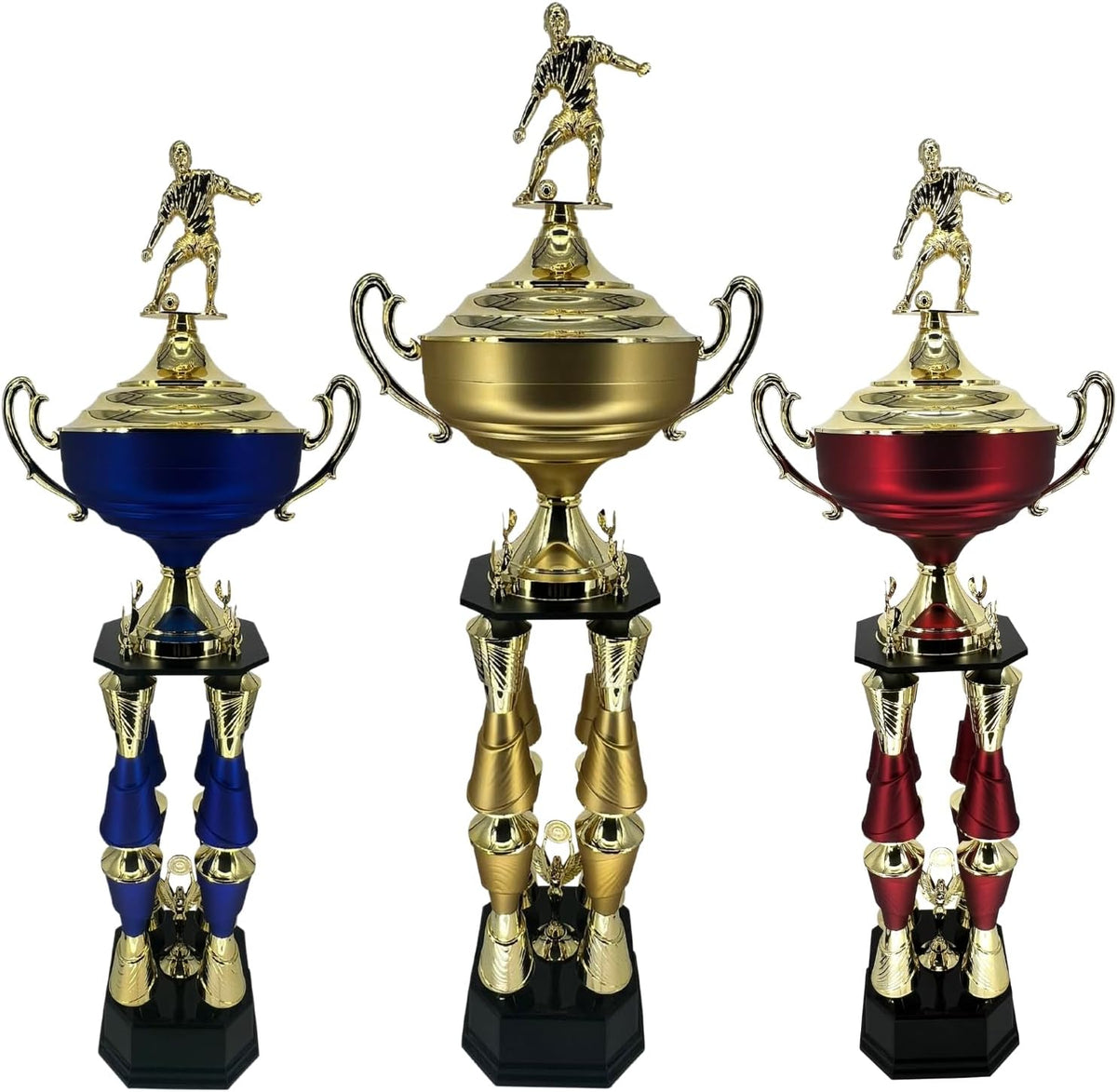 Express Medals Various Sport Giant 54 Inch Tall 19 Inch Wide 4 Post Column Gold Red or Blue Trophy Cup Award Includes Attached Plate with up to 5 Lines of Your Custom Engraved Text. Weighs 11 lbs.