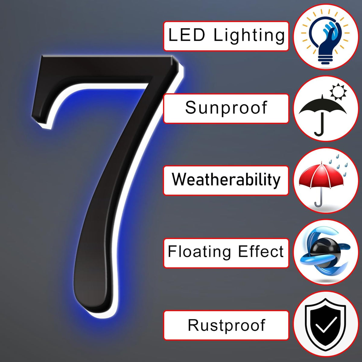 Backlit Illuminated LED Address Numbers, House Number Signs Lighted Plaque, Stainless Steel Lighted House Number For Outdoor.,20,W