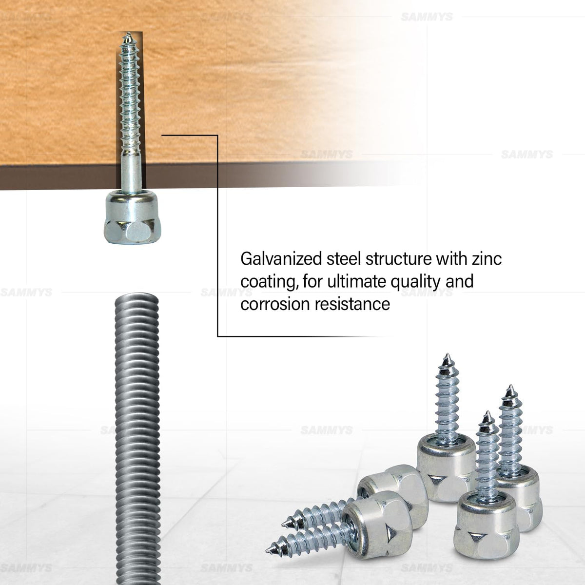 Everflow Sammys 8003957-100 GST 200 1/4 Inch Screw Vertical Threaded Rod Anchor Designed for Wood, Easy Use, No Pre-Drilling Required, Steel with Zinc Finish, 1/4 x 2 Inch Screw Length - (Pack of 100)
