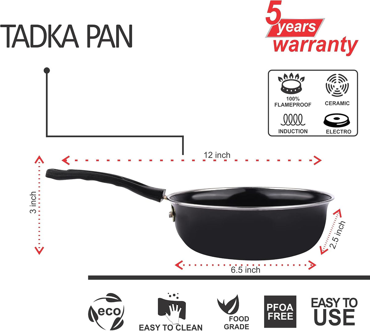5 Piece Kitchen Accessories Set | Non Stick Induction Friendly Cookware | Kadai with Lid , Fry Pan , Tawa , Sauce & Tadka Pan | Ceramic Hard Anodized | Cast Iron Utensils