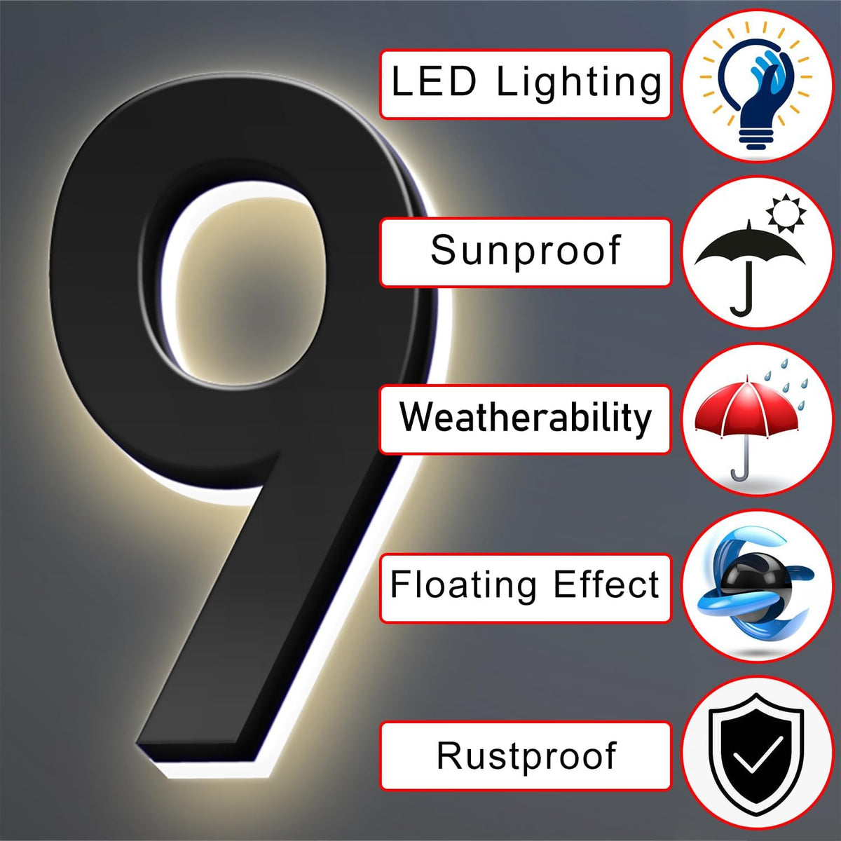 18 Inch Backlit LED Illuminated Home Address Numbers Modern Lighted Up House Numbers Stainless Steel Hand-Polished Waterproof For House Address Signs,5