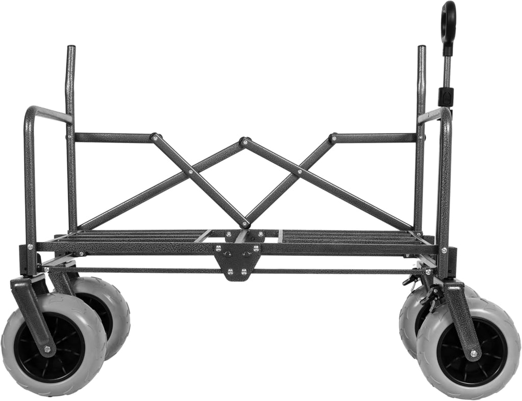 3-in-1 Convertible Folding Wagon Cart with Bench Seat & 180L Storage - 500lbs Heavy-Duty All-Terrain Wagon for Camping, Beach, Sports & Garden Use (Grey+ 9'x4' Wheels)