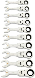 GEARWRENCH 10 Piece 90-Tooth 12 Point Stubby Flex Combination Ratcheting Wrench Set, Metric | 10mm - 19mm | 86870