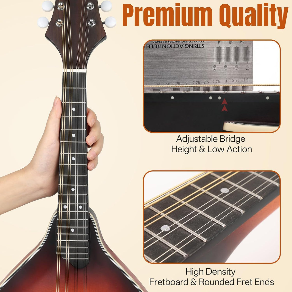 Mandolin Musical Instrument A Style, Acoustic Mandolins Instrument Kit Italian 8 String for Professional Beginners Adults Teens Youth Kids