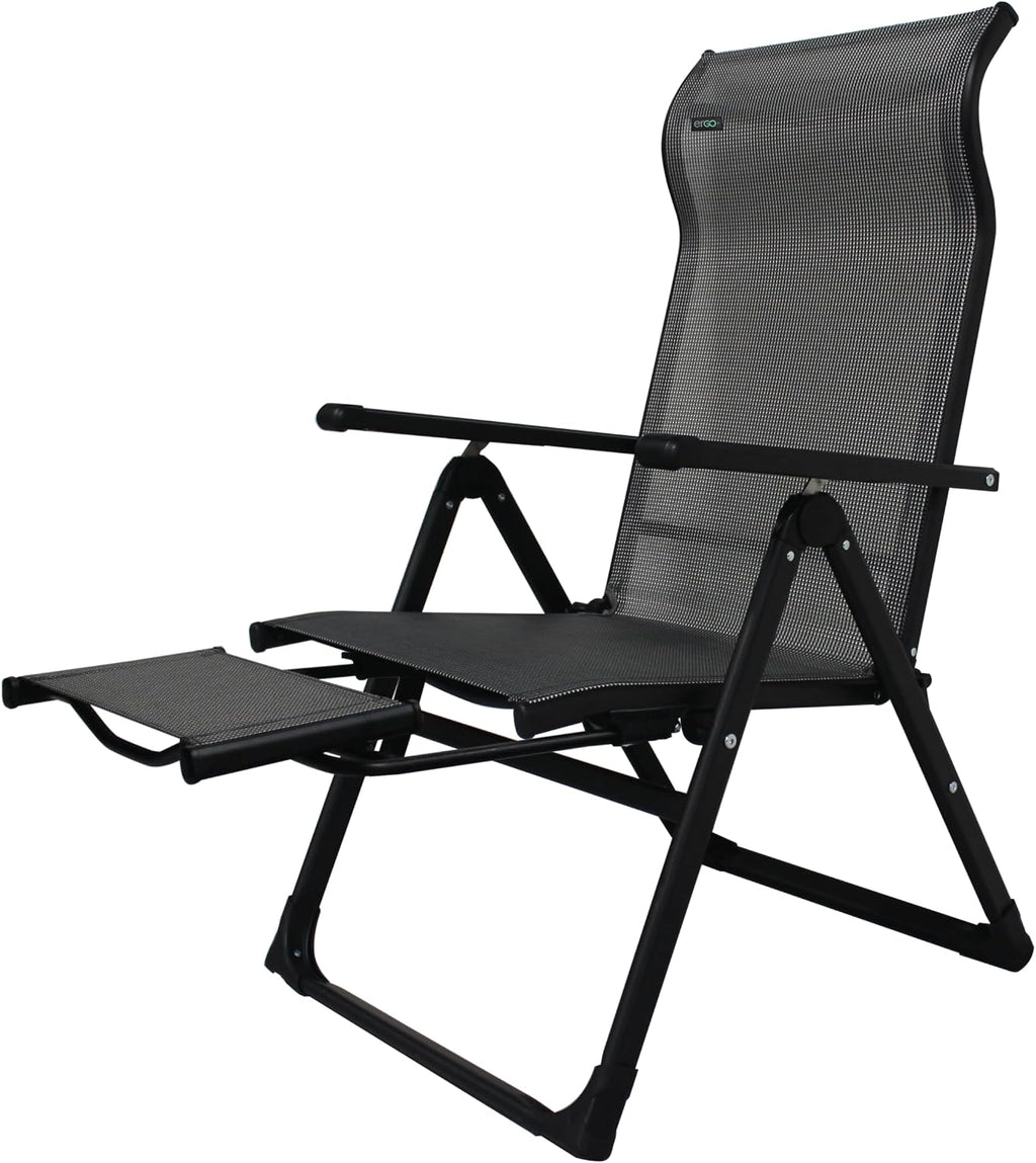 Caravan Sports Ergo+ - Adjustable Outdoor Patio Camping Lounge with Footrest & Headrest, Steel Frame Weather-Resistant Fabric – Folding Outdoor Chair