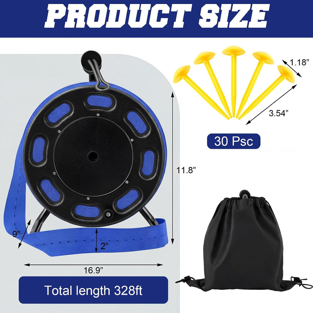 Shimeyao 328 ft Field Marking Tape Kit Stretchable Sports Boundary Rope with Ground Stakes Portable Durable Court Line Marker for Soccer Football Beach Volleyball Badminton Outdoor