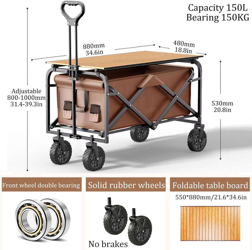 Garden Carts,Collapsible Wagon,Sports Outdoor Utility Wagon Garden Wagon Sports Steel Frame Foldable Yard Car Camping Cart Foldable Table Board Rubber Wheel BBQ
