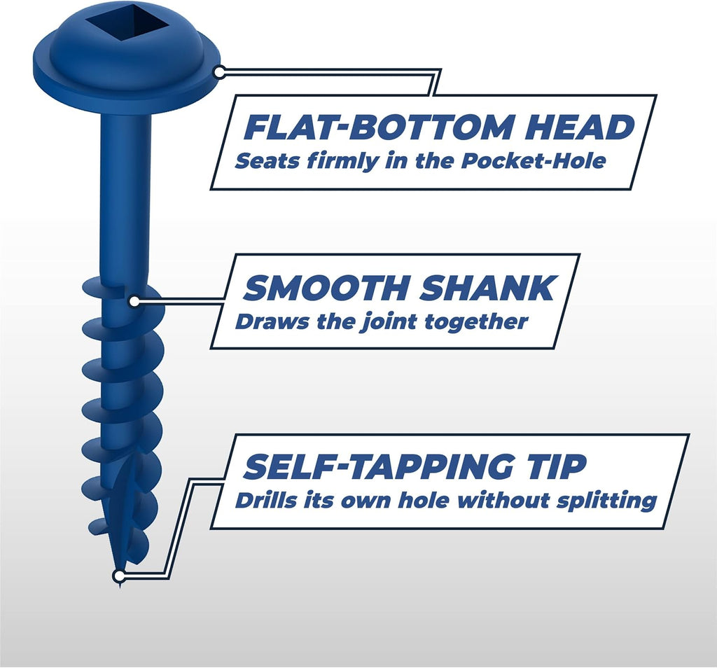 Kreg Blue-Kote Pocket-Hole Screws - SML-C250B-2000 - Weather Resistant Pocket Screws - 2-1/2 Inch - Coarse Thread - Maxi-Loc Head - Outdoor - 2000 Count